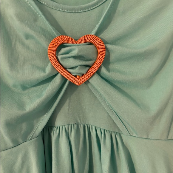 Y2K Boho Heart Buckle Ruffle Tiered Mini Dress Teal Long Sleeve Large - Picture 5 of 7